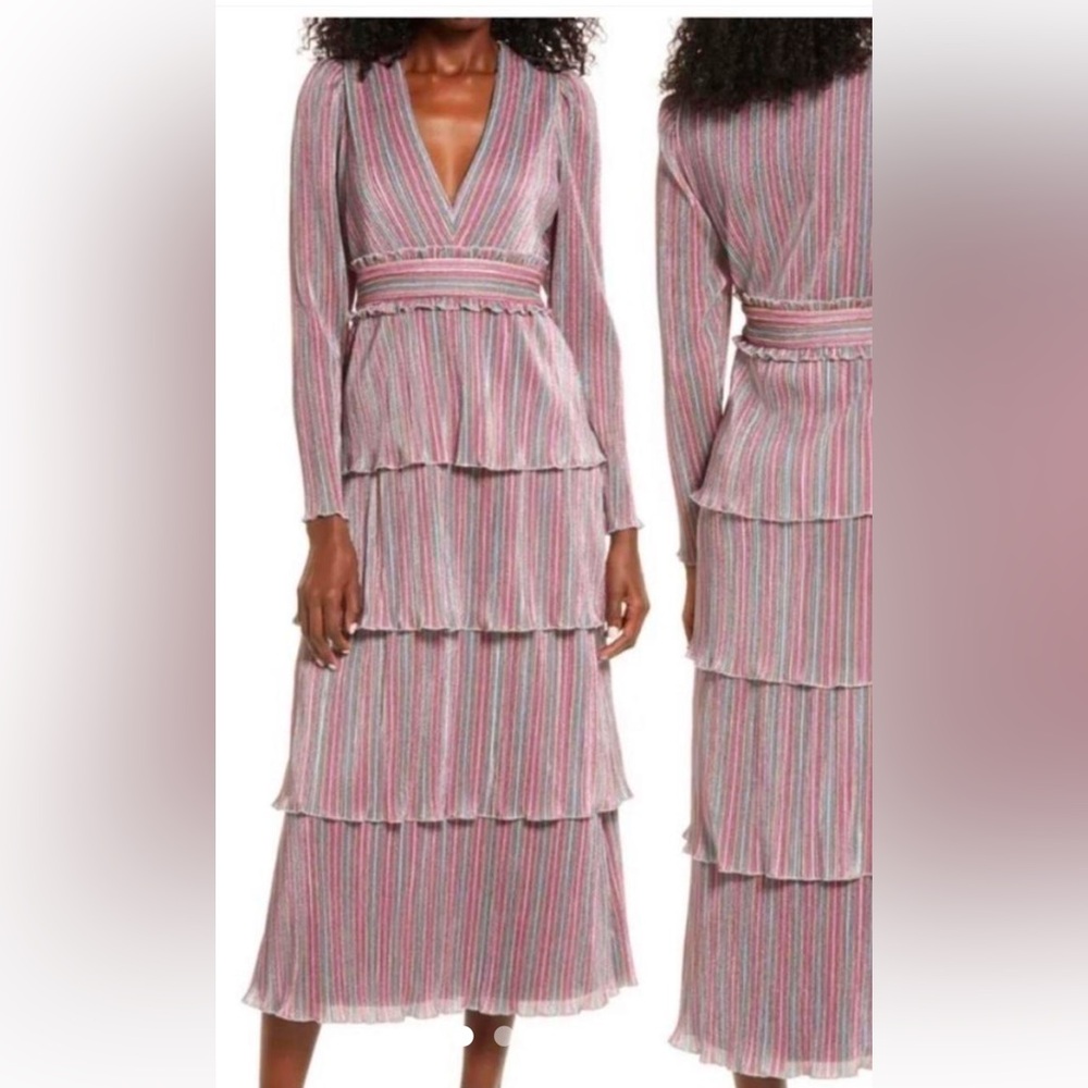 Saylor: Allison Long Sleeve Tiered Midi Dress In Multi size XS